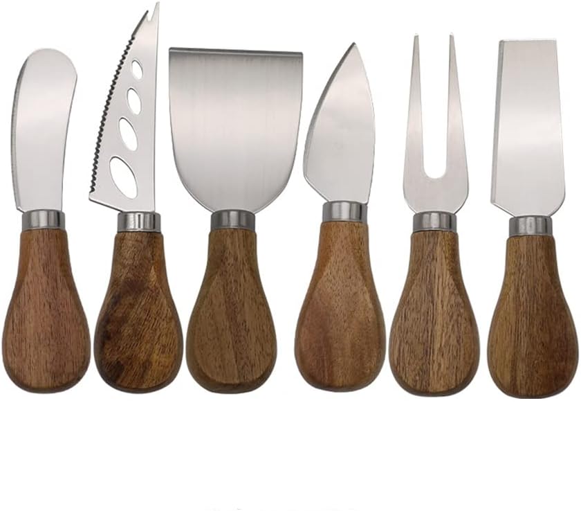 Käsemesser Set 6 Teilig aus Edelstahl mit Akazien Holzgriff in einer Geschenkbox