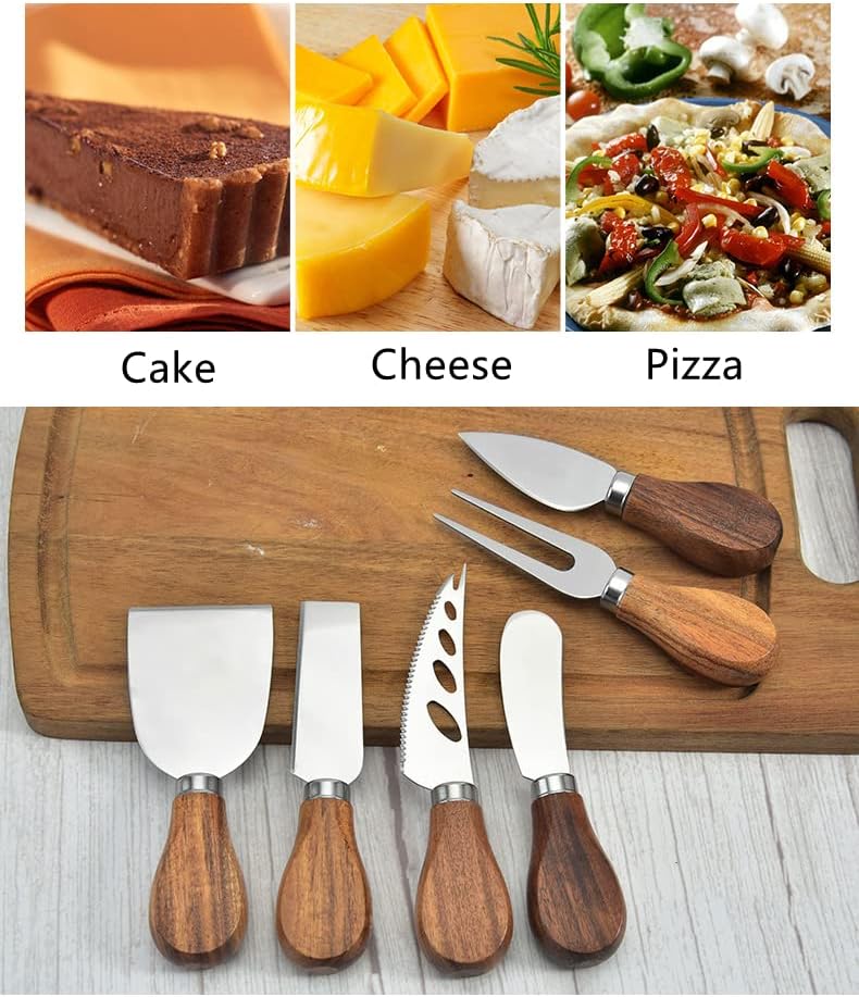 Käsemesser Set 6 Teilig aus Edelstahl mit Akazien Holzgriff in einer Geschenkbox