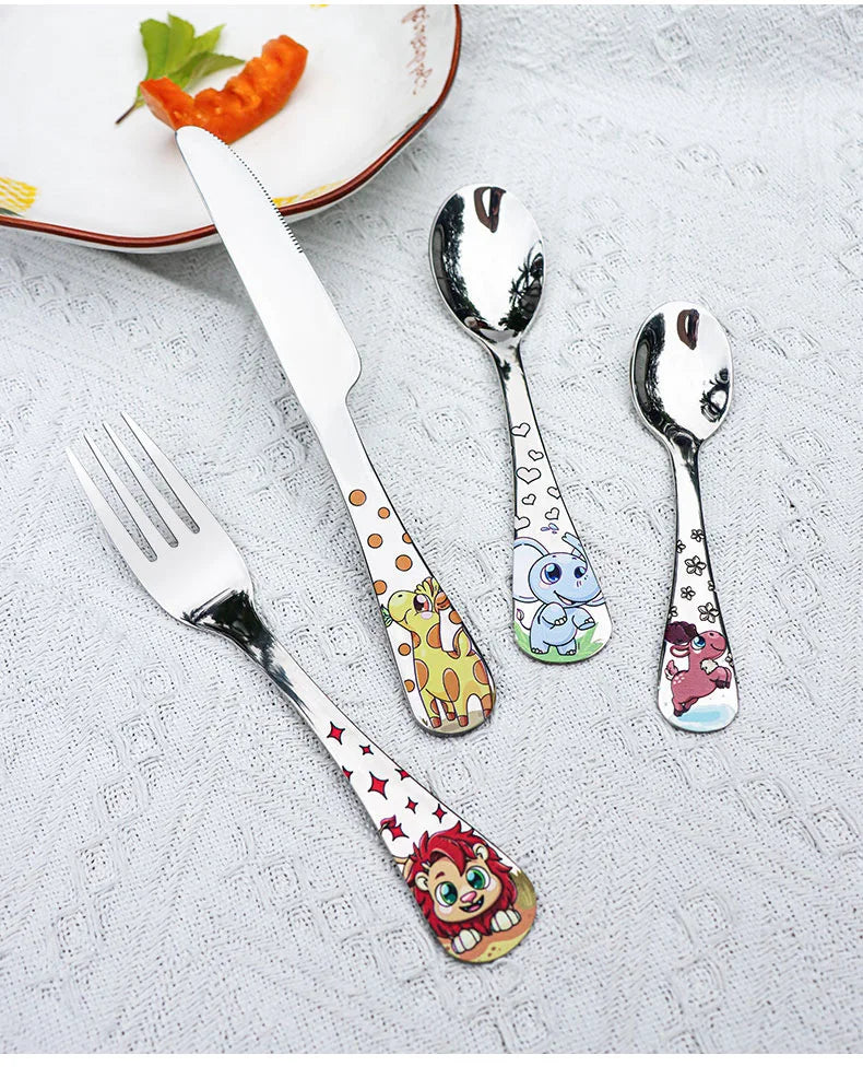 Edelstahl Kinder Löffel Gabel Tier Cartoon Auto Dinosaurier Hase Süße Gabel Kinder Kinderbesteck Set Geschirr Dinnerware.