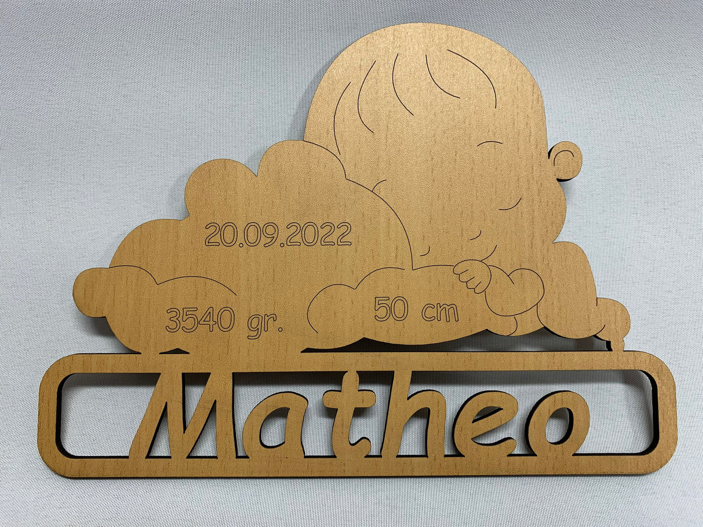 Personalisierbar Baby Wolkenplatte Holzplatte Geburtsdaten Neugeborenes Wandschild