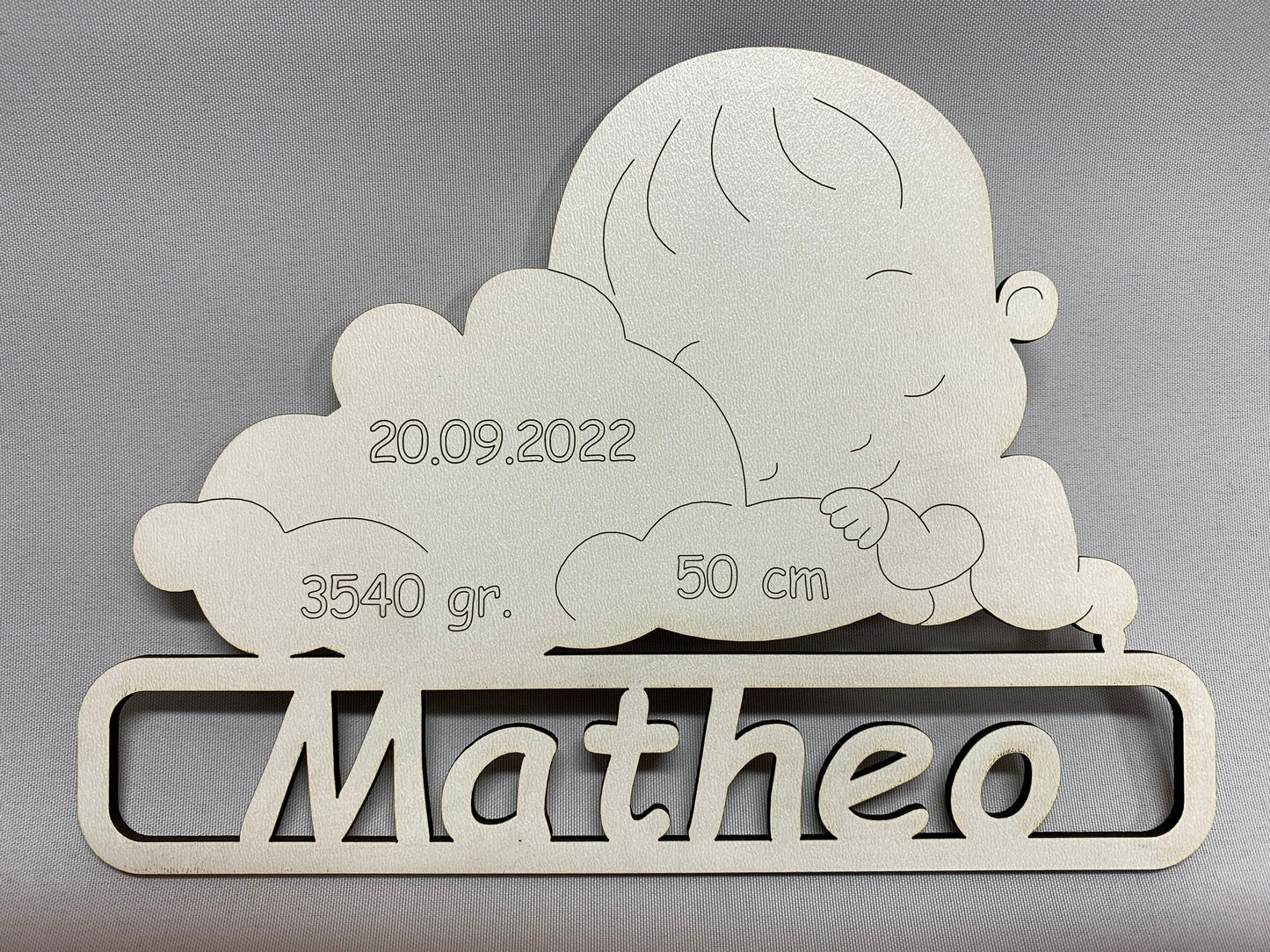 Personalisierbar Baby Wolkenplatte Holzplatte Geburtsdaten Neugeborenes Wandschild