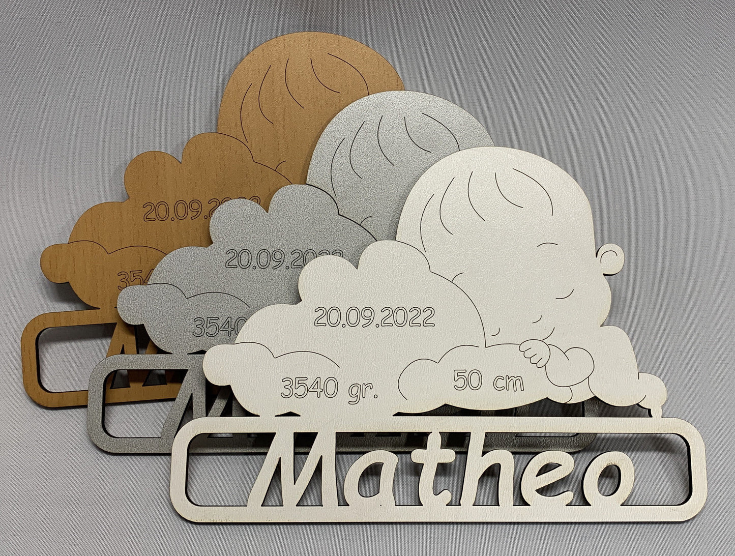 Personalisierbar Baby Wolkenplatte Holzplatte Geburtsdaten Neugeborenes Wandschild