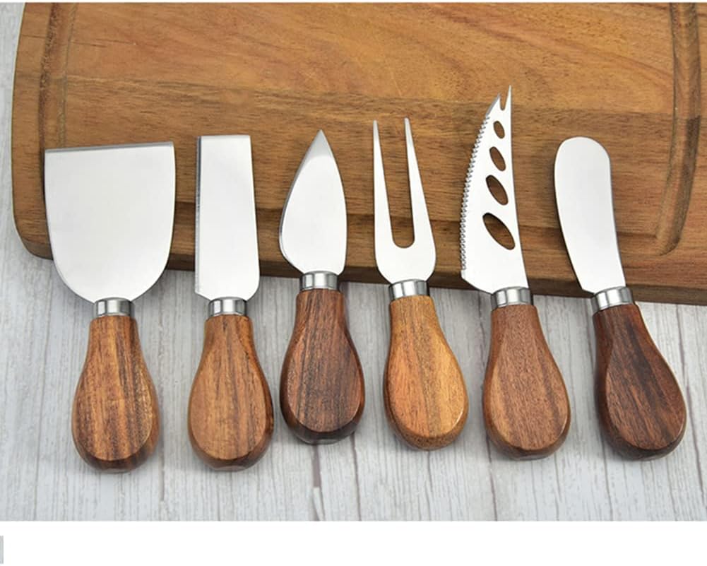Käsemesser Set 6 Teilig aus Edelstahl mit Akazien Holzgriff in einer Geschenkbox