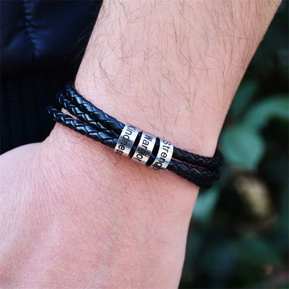Herren Lederarmband - Personalisiert mit Gravur - Gold / Silber & Bronze