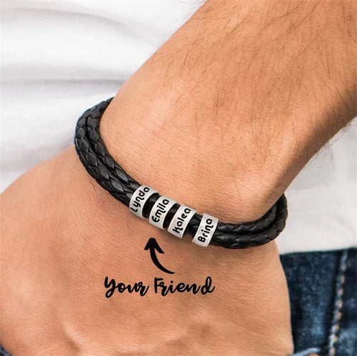 Herren Lederarmband - Personalisiert mit Gravur - Gold / Silber & Bronze