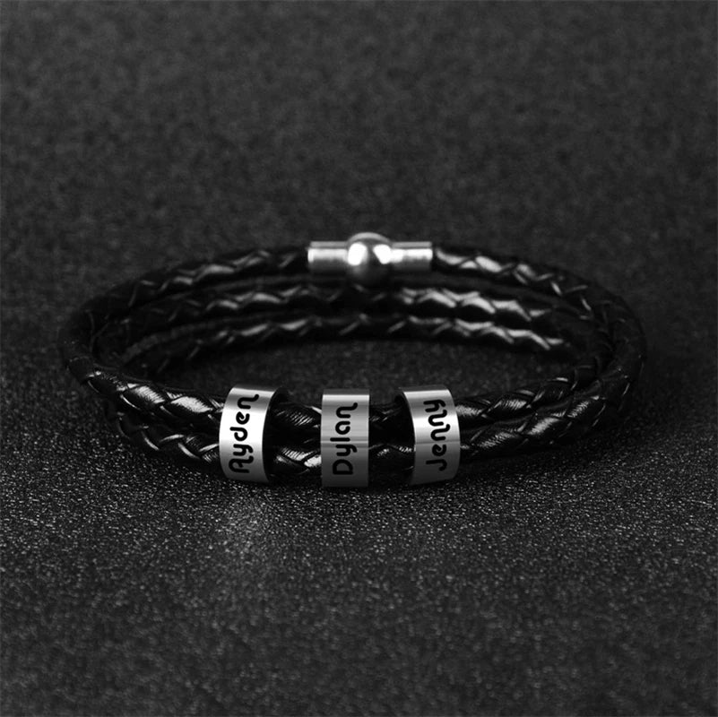 Herren Lederarmband - Personalisiert mit Gravur - Gold / Silber & Bronze