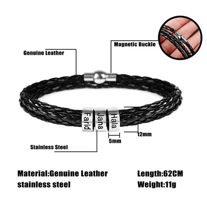 Herren Lederarmband - Personalisiert mit Gravur - Gold / Silber & Bronze