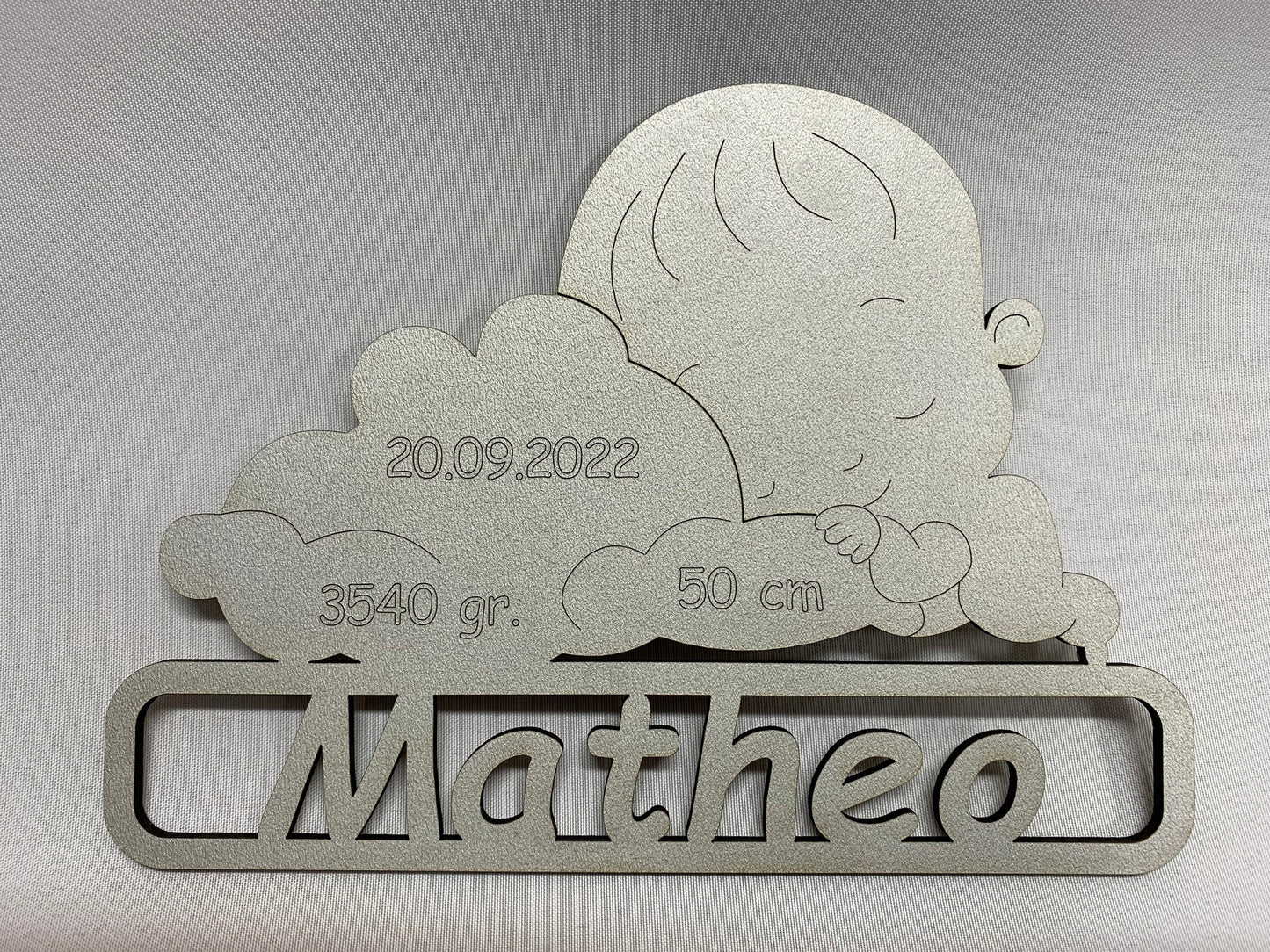 Personalisierbar Baby Wolkenplatte Holzplatte Geburtsdaten Neugeborenes Wandschild