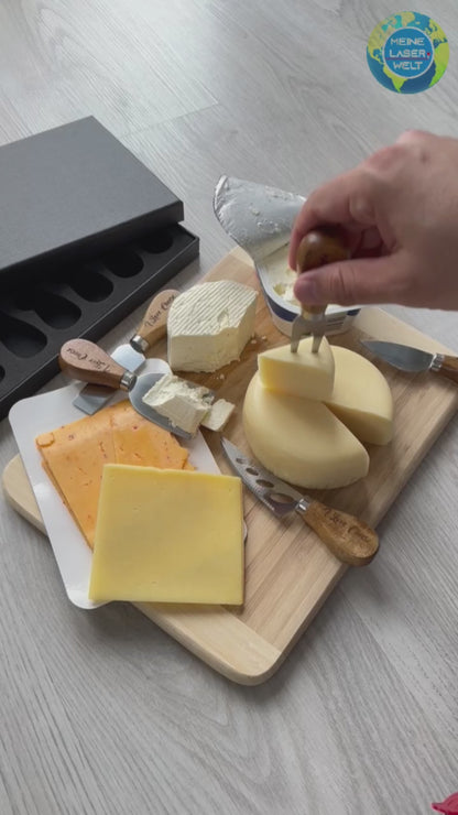 Käsemesser Set 6 Teilig aus Edelstahl mit Akazien Holzgriff in einer Geschenkbox