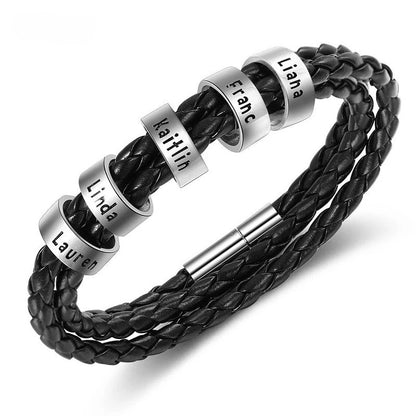 Herren Lederarmband - Personalisiert mit Gravur - Gold / Silber & Bronze